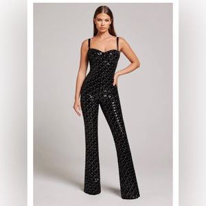 Nadine Merabi black sequin jumpsuit hailey small us 4